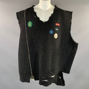 RAF SIMONS F/W2016 Size One Size Grey Charcoal Patches Wool Oversized Vest